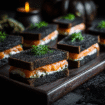 Sandwichs cercueil au pain noir et saumon – idée apéro Halloween salé et original