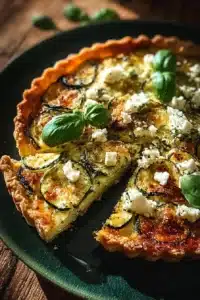 Tarte courgette feta dorée et savoureuse, idéale pour un repas convivial.