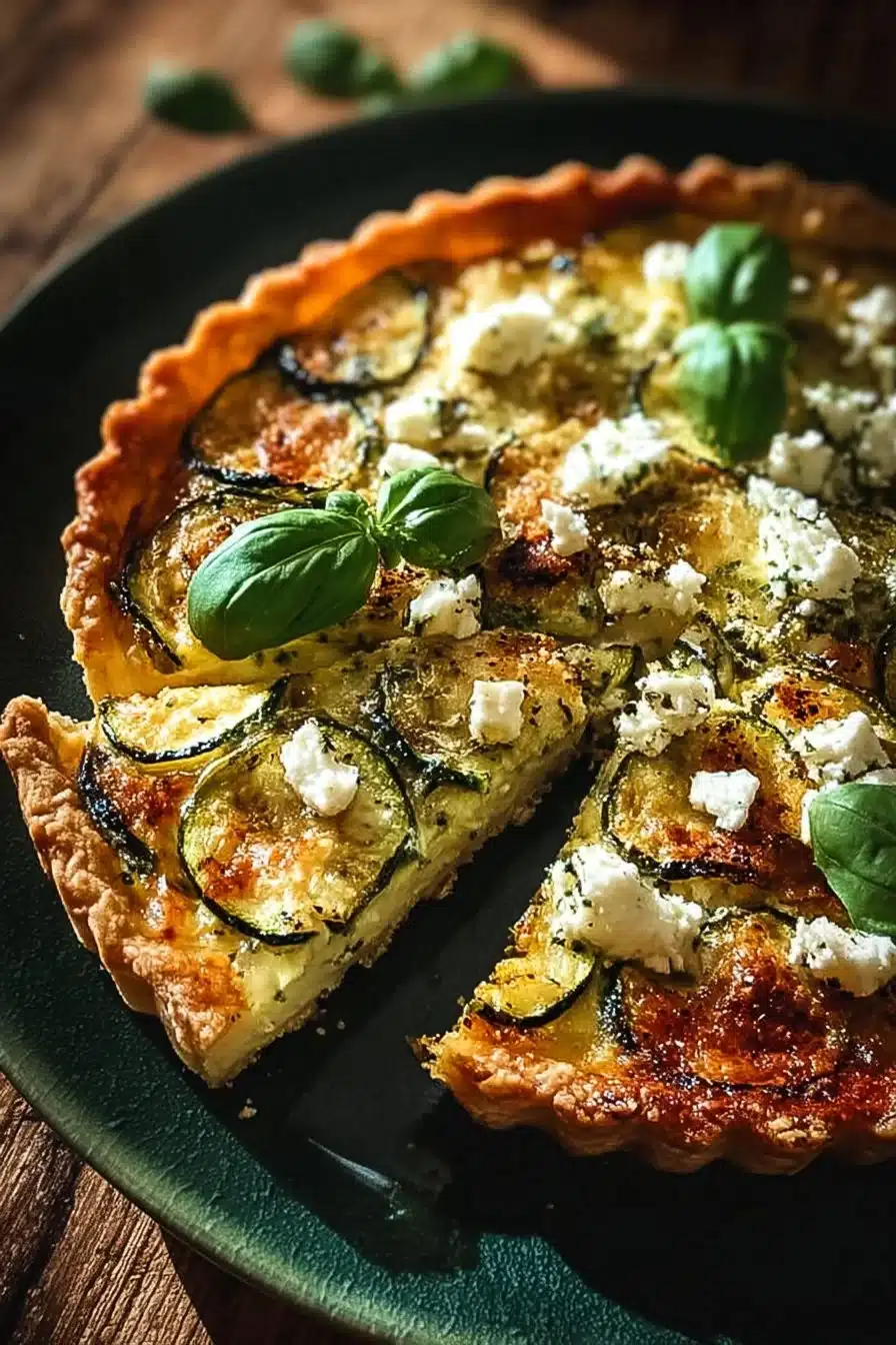 Tarte courgette feta dorée et savoureuse, idéale pour un repas convivial.