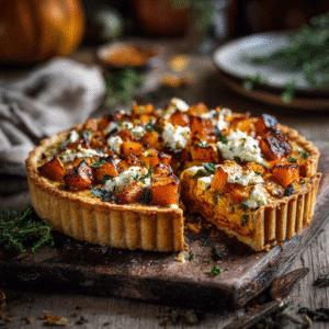 Tarte salée au potimarron et feta dorée, recette automnale healthy