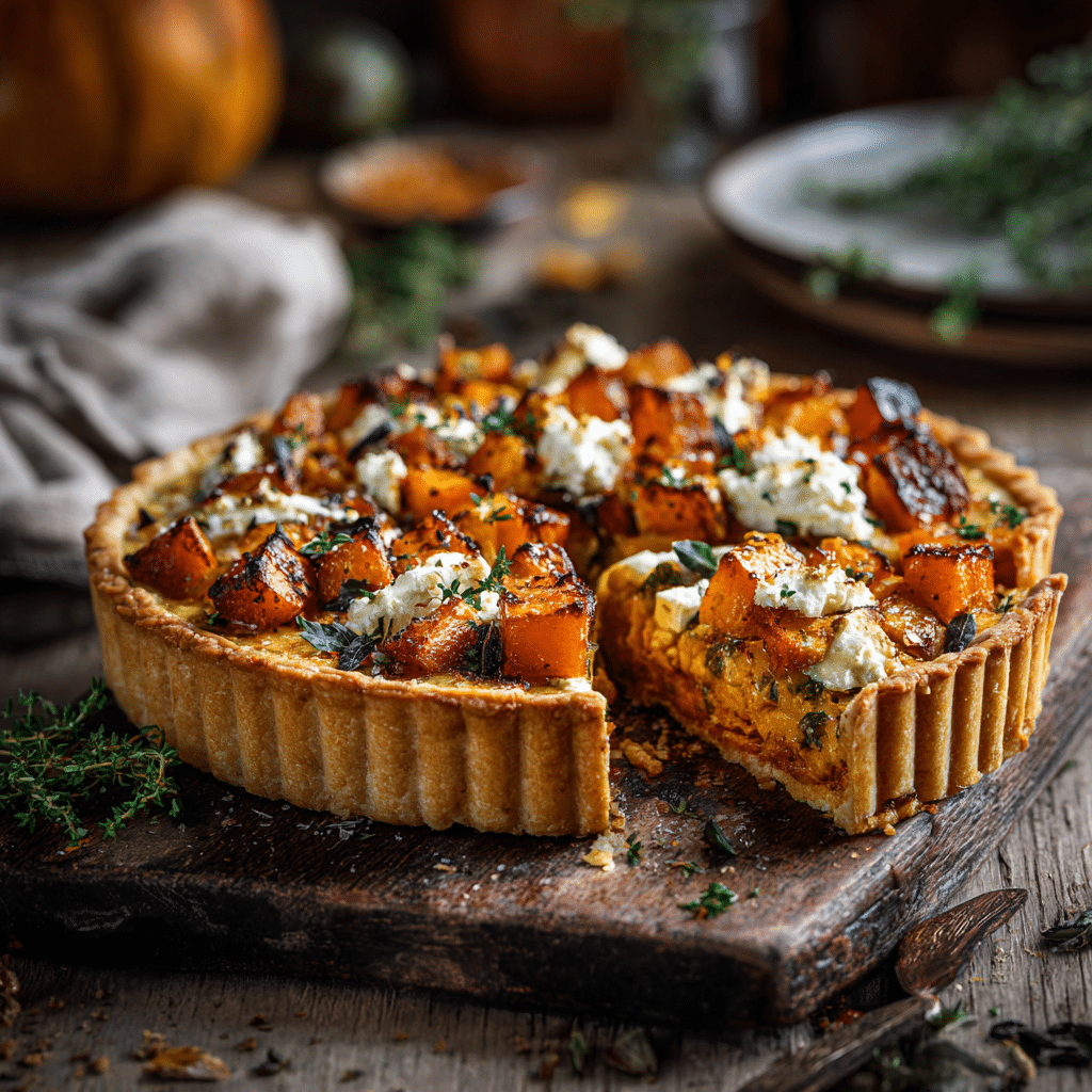 Tarte salée au potimarron et feta dorée, recette automnale healthy