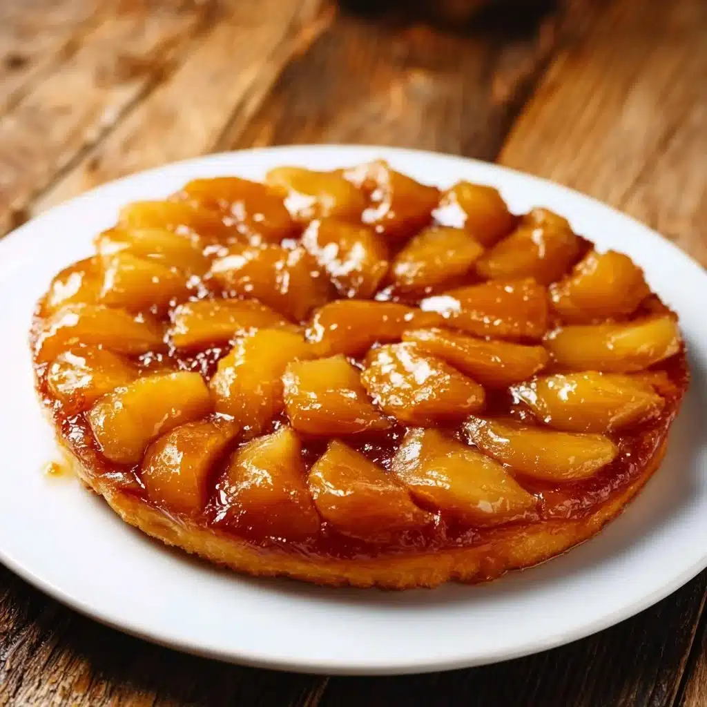 Tarte Tatin caramélisée servie avec une boule de glace vanille