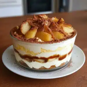 Tiramisu au caramel beurre salé avec pommes poêlées, un dessert gourmand