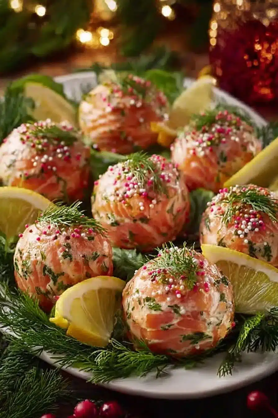 Boules festives au saumon prêtes pour un apéritif élégant.