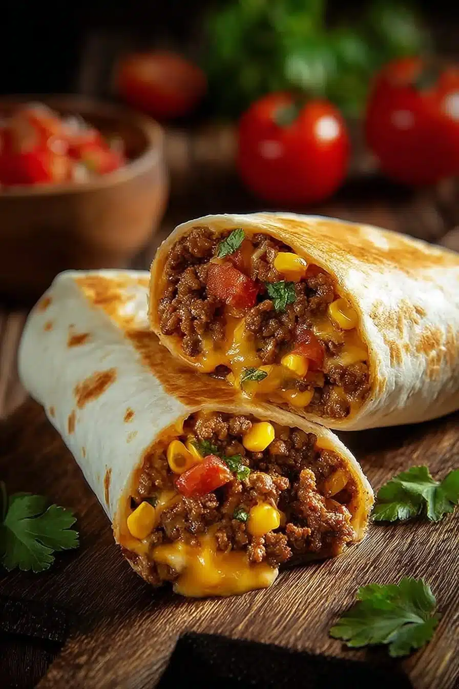 Burritos au bœuf et fromage garnis sur une assiette