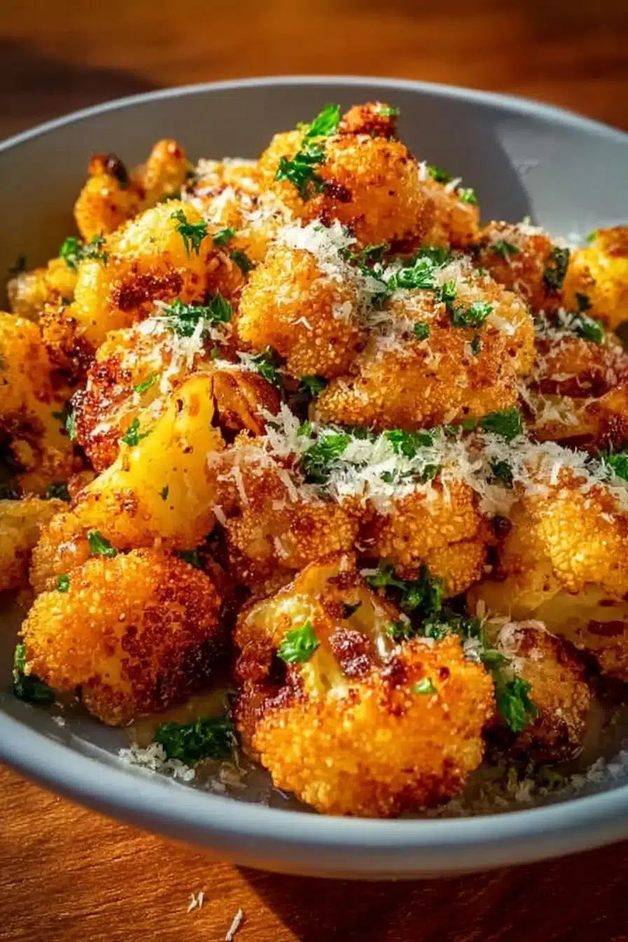 Chou-fleur rôti croustillant au parmesan, un plat savoureux et simple.