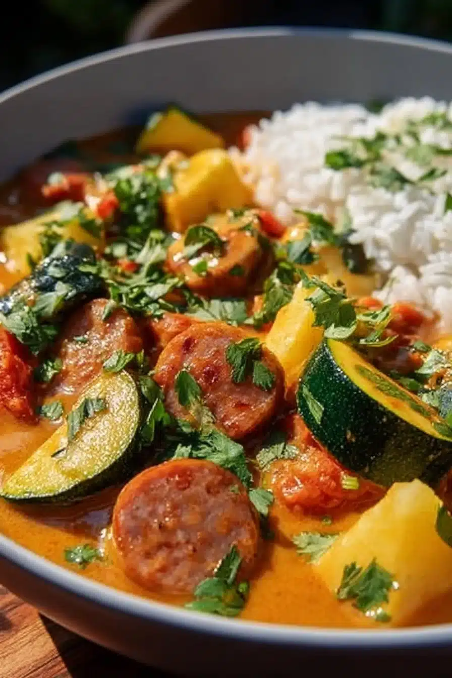 Plat de Curry de Chorizo et Courgettes, épicé et délicieux