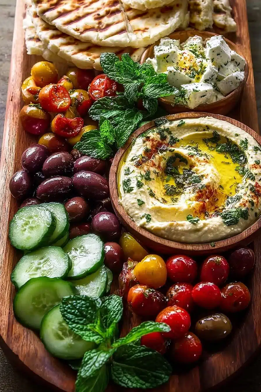 Plat de brunch méditerranéen avec des ingrédients frais et colorés.