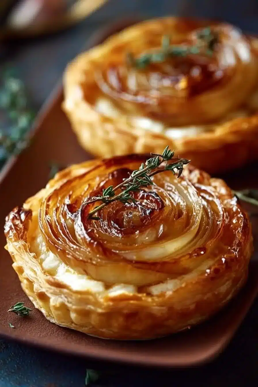 Feuilletés au chèvre accompagnés de confit d'oignon, délicieux en apéritif.