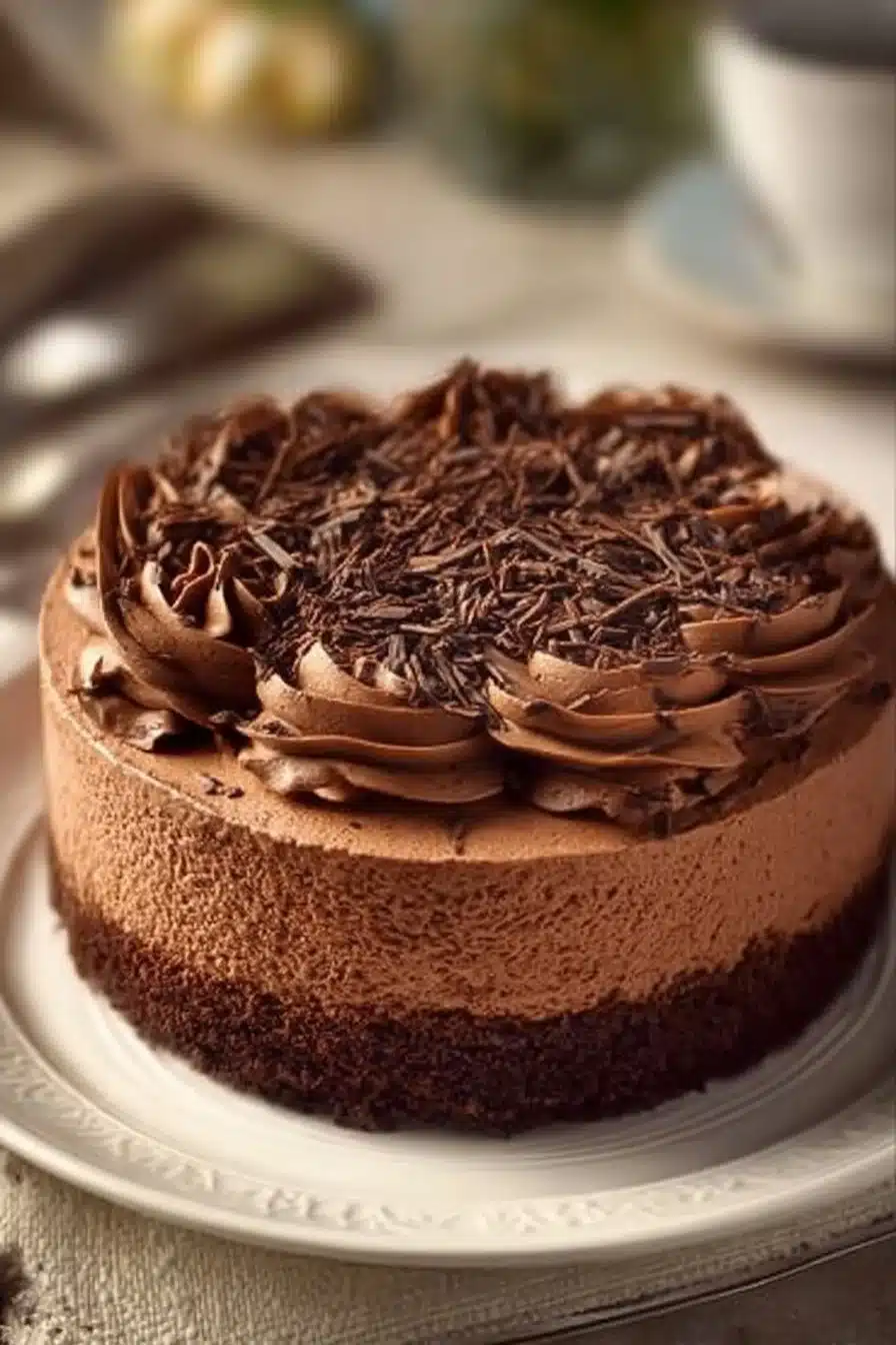 Gâteau mousse au chocolat fait maison avec une texture légère et crémeuse.