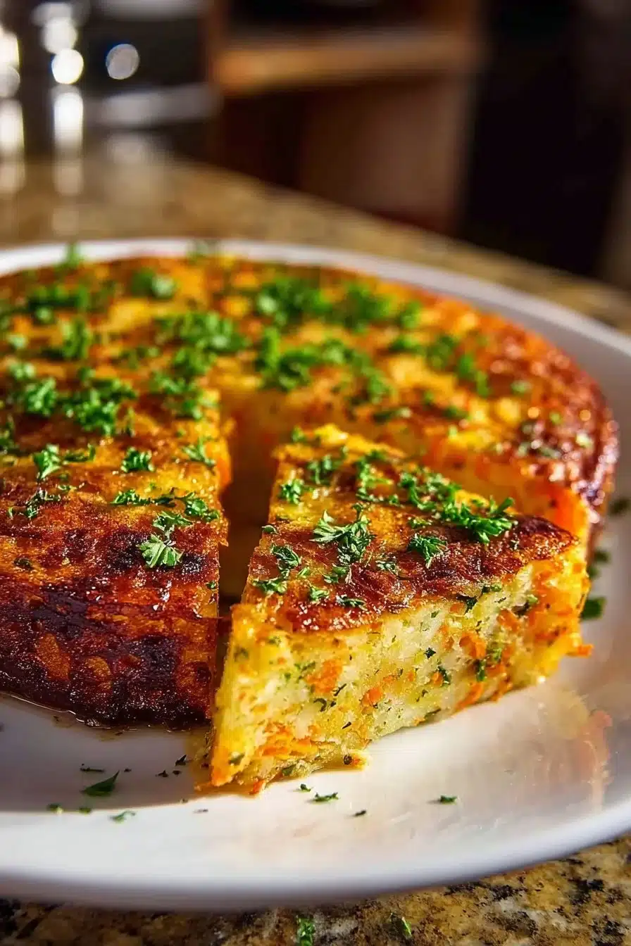 Un délicieux moelleux aux carottes, courgettes et poulet fumé servi dans une assiette.