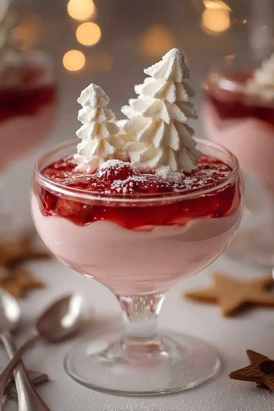 Mousse de litchis garnie de meringues craquantes, un dessert élégant et savoureux.