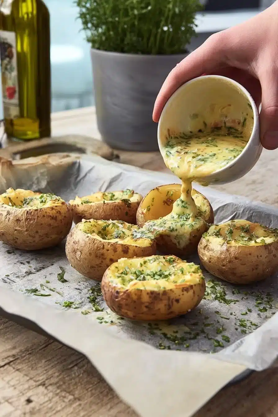 Omelette gourmande servie dans une pomme de terre cuite au four