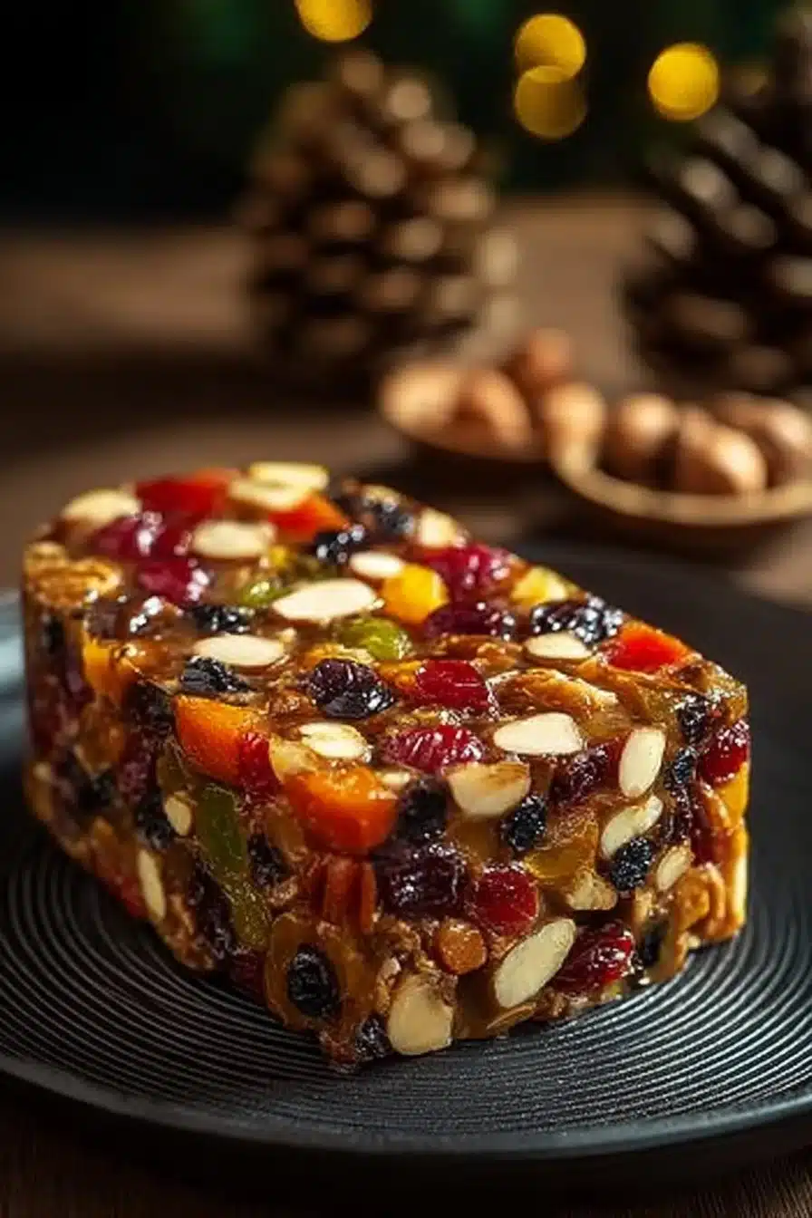 Pain d'épices aux fruits de Noël, un délice traditionnel à déguster en période festive.
