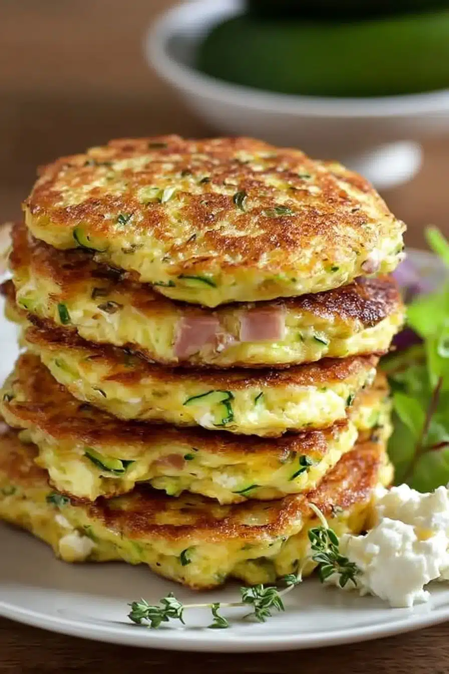 Pancakes courgette garnis de chèvre et poulet, plats savoureux et sains