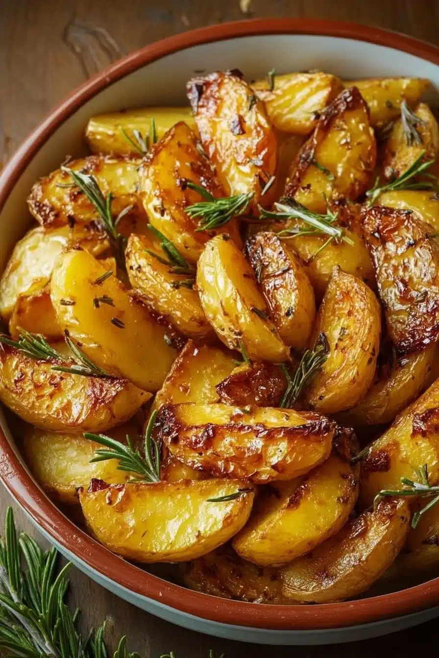 Patates rôties au four dorées et croustillantes, prêtes à être dégustées.