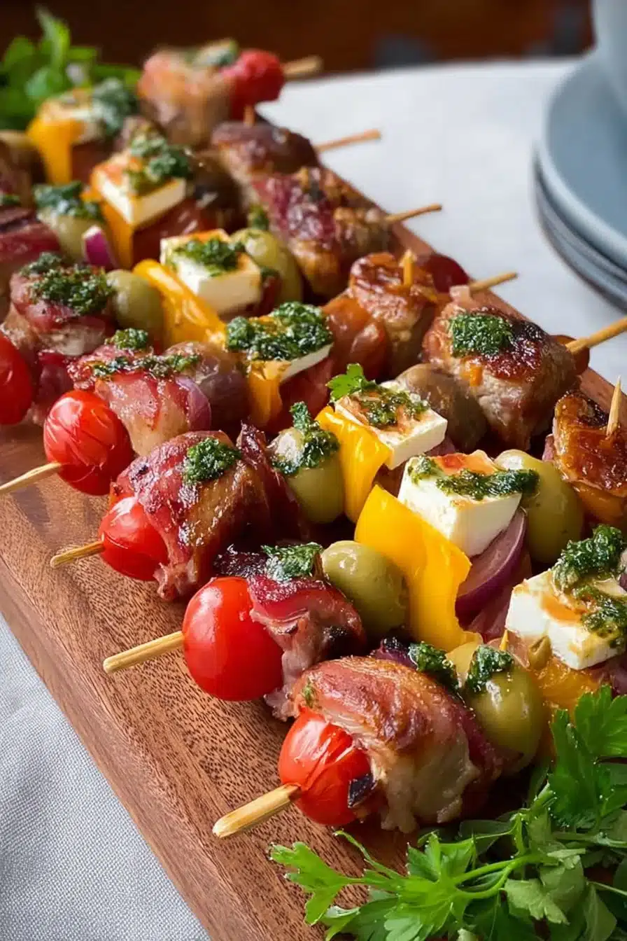 Assortiment de pinchos colorés prêts à déguster lors d'une fête