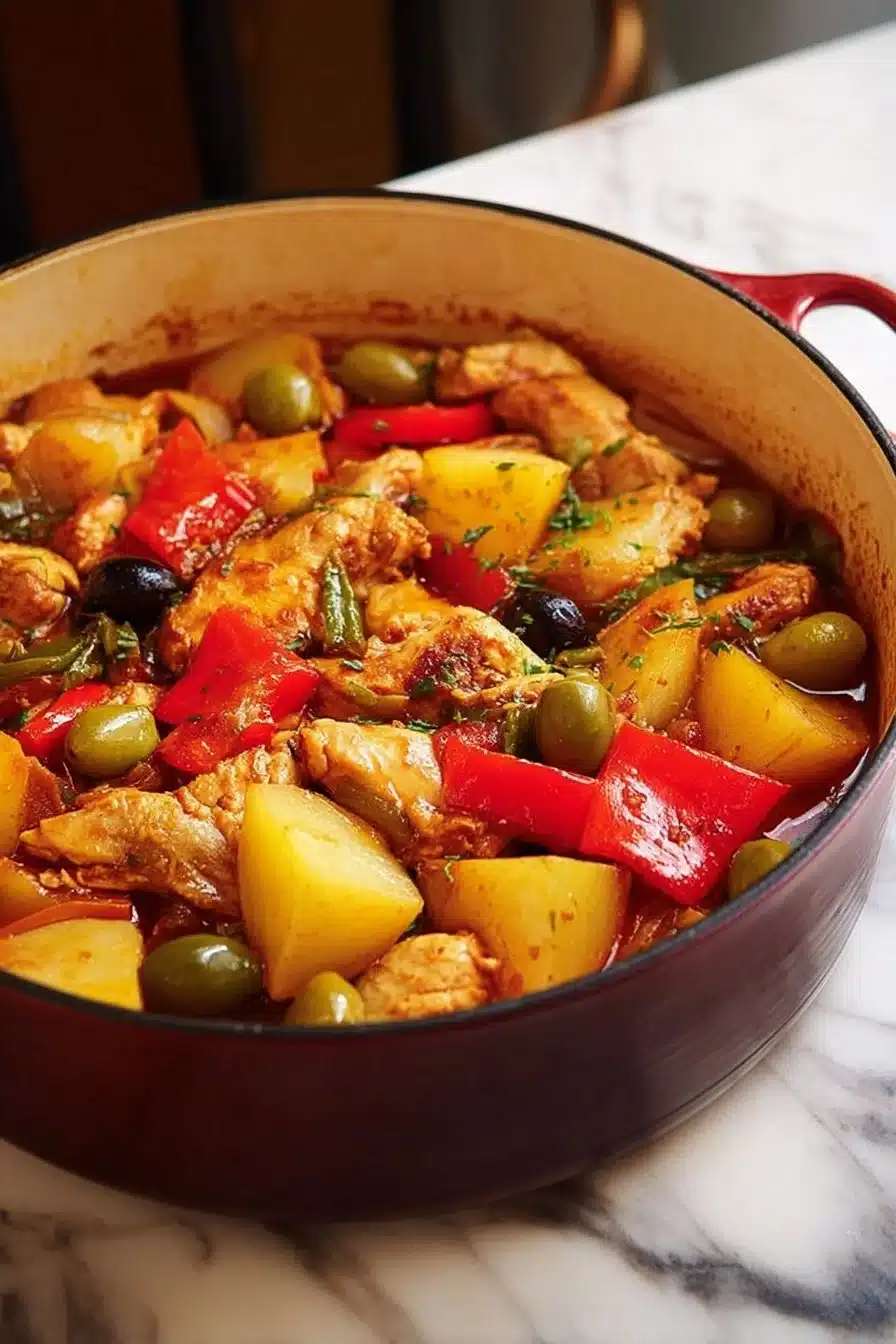 Recette de poulet aux poivrons et pommes de terre, un plat délicieux et coloré.