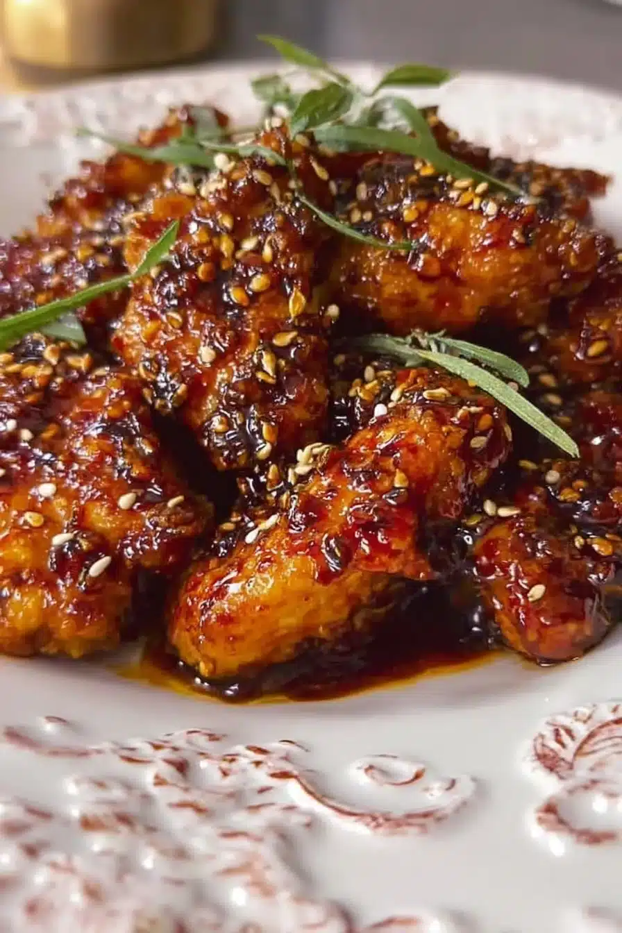 Poulet frit coréen croustillant et épicé sur une assiette