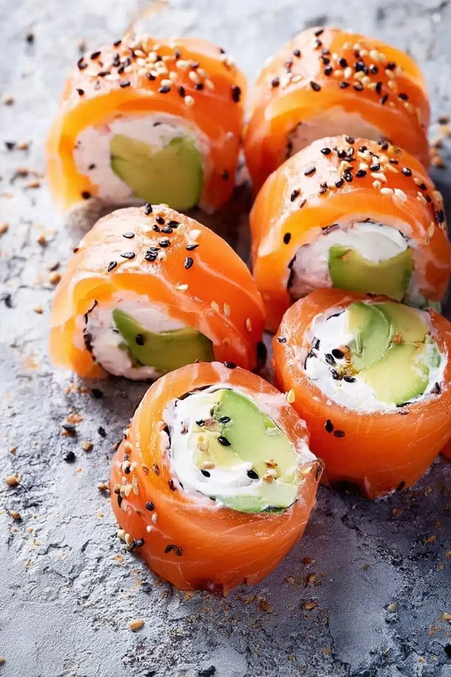 Roulés de saumon fumé garnis de fromage frais et herbes