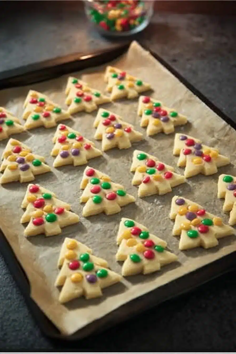 Sablés sapin de Noël décorés avec du sucre glace et des paillettes