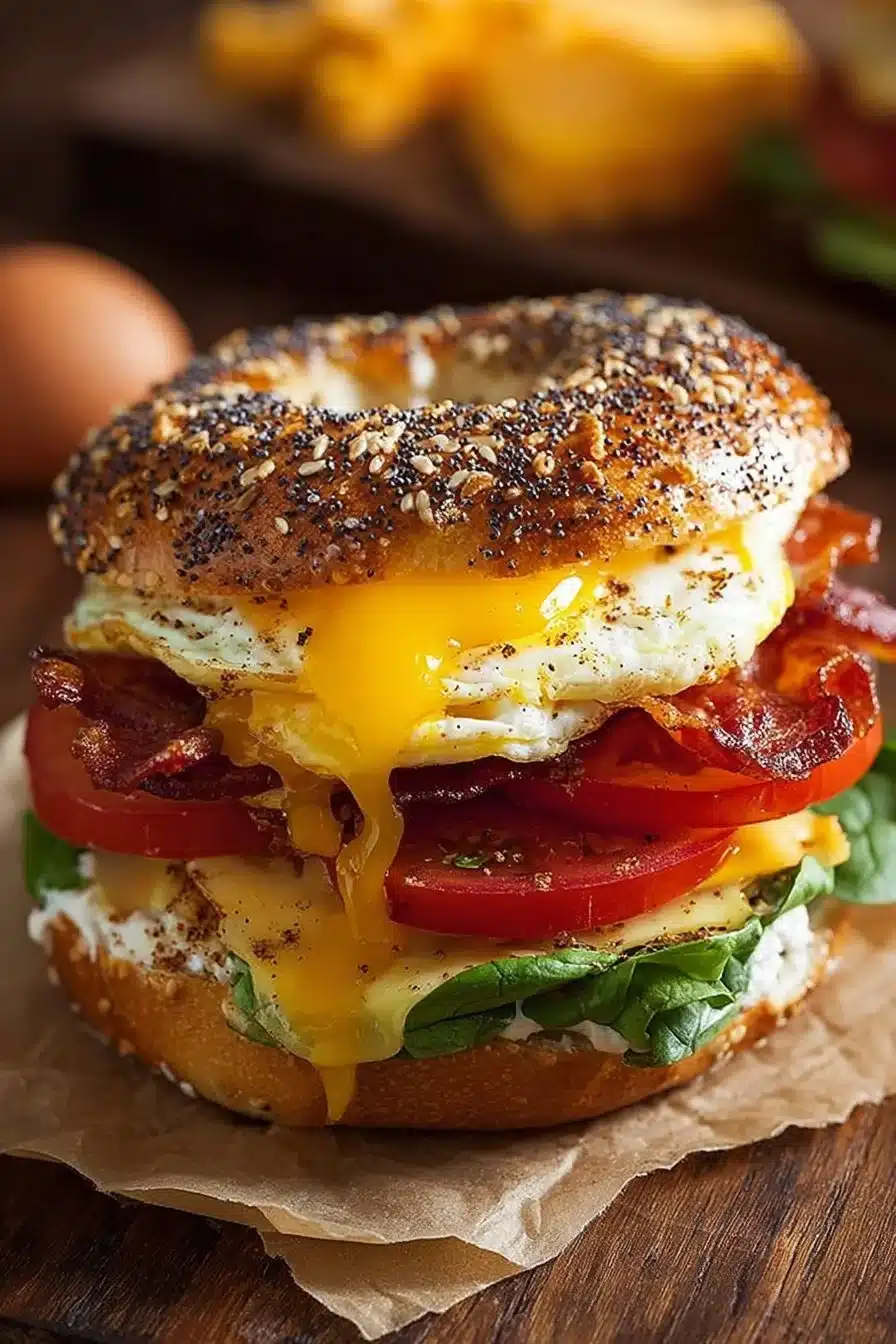 Sandwich bagel pour le petit-déjeuner, savoureux et nutritif
