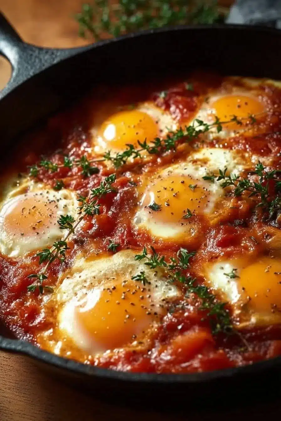 Plat d'œufs à l'espagnole garnis de légumes et d'épices sur une table