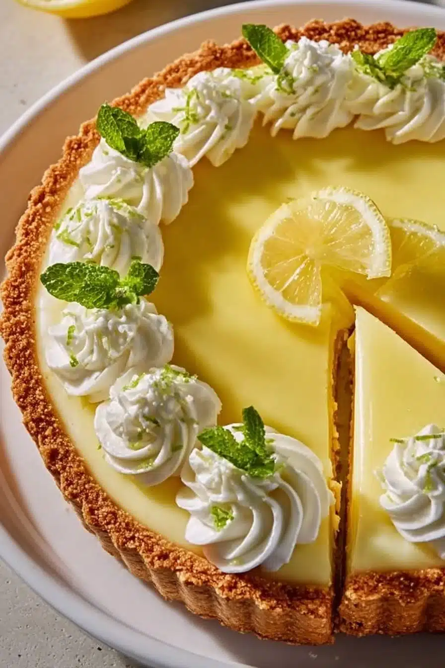 Tarte au citron avec crème au beurre délicieusement présentée sur un plat