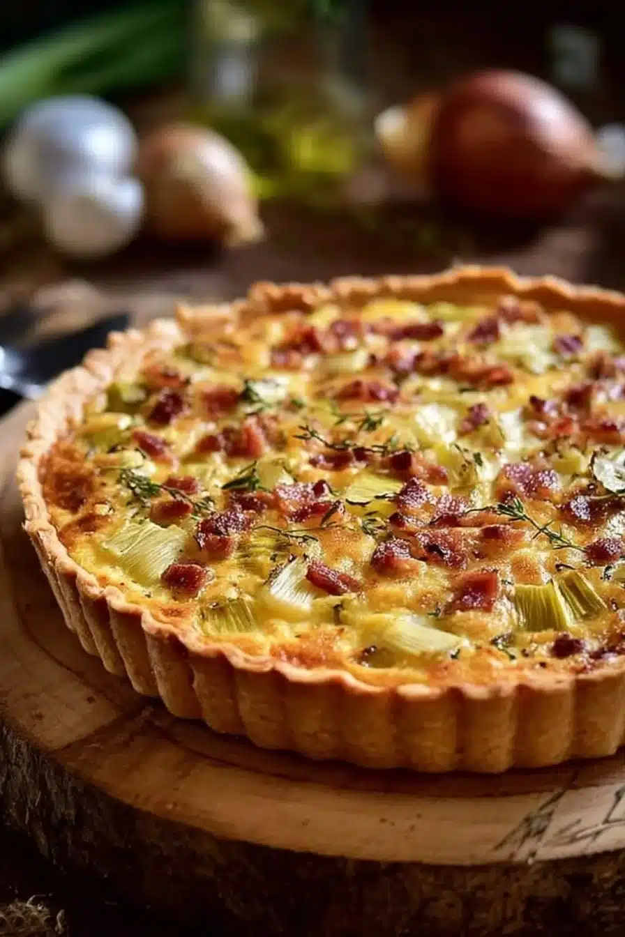 Tarte aux poireaux façon grand-mère, un plat traditionnel et réconfortant.