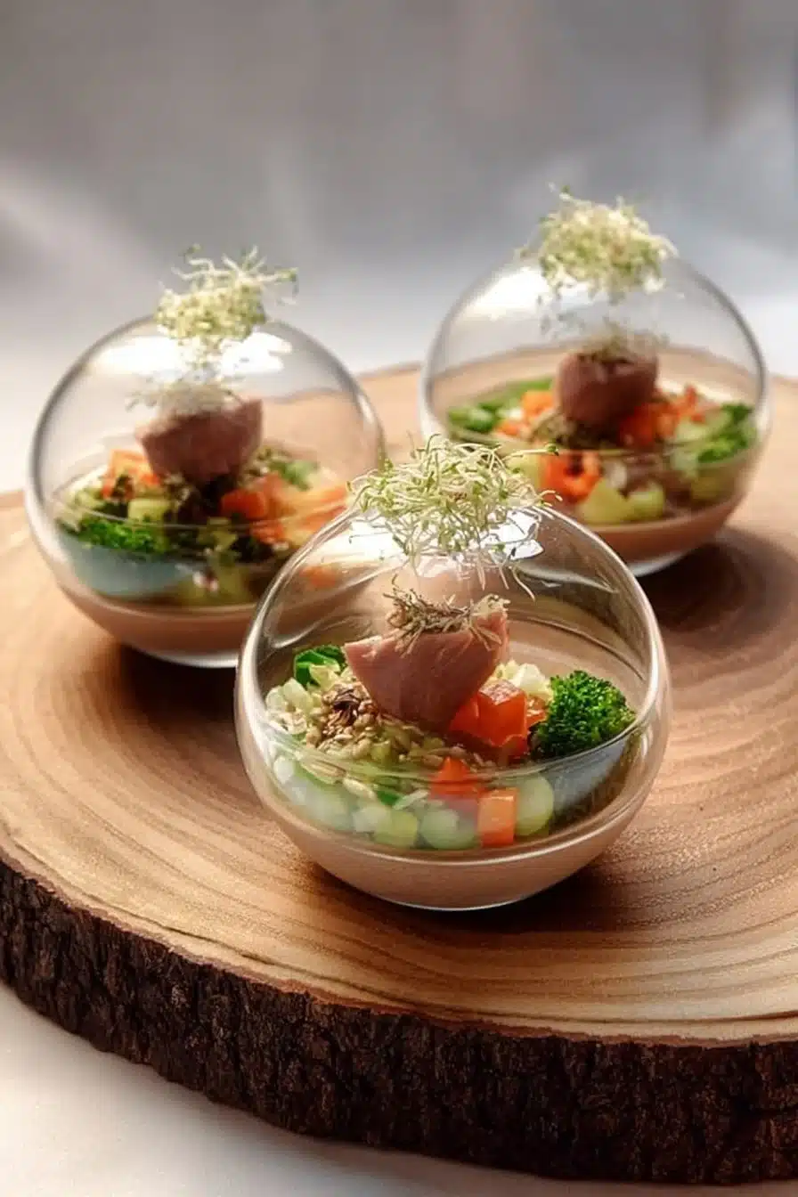 Terrine de saumon créative dans des boules de Noël, parfaite pour les fêtes.
