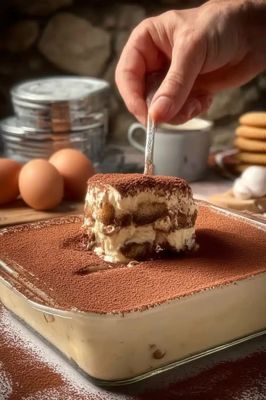 Tiramisu authentique comme en Italie, dessert traditionnel savoureux et crémeux.