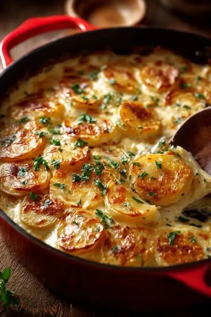 Truffade traditionnelle auvergnate avec pommes de terre et fromage fondu