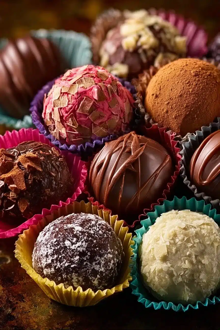Assortiment de truffes au chocolat faites maison avec différentes garnitures