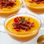 Verrines de butternut, chorizo et lard présentées élégamment pour un apéritif savoureux.