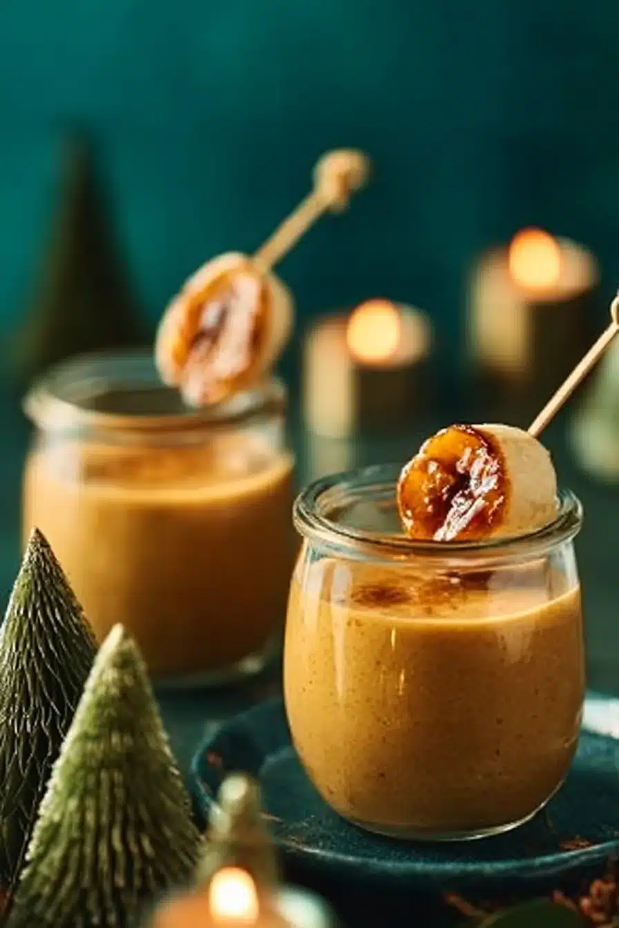 Verrine de crème de patate douce avec crumble épicé, présentation élégante