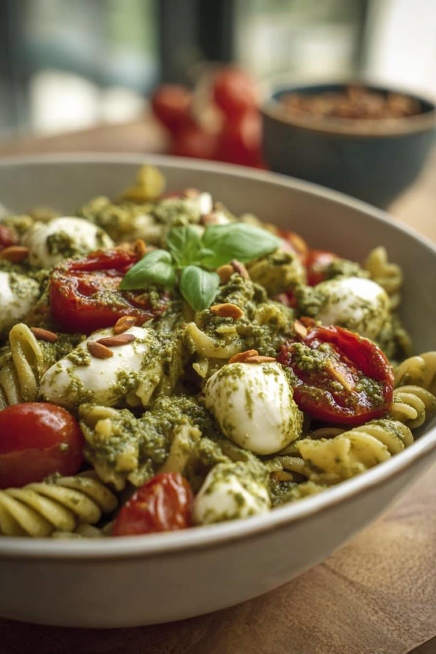 Salade de pâtes au pesto et mozzarella