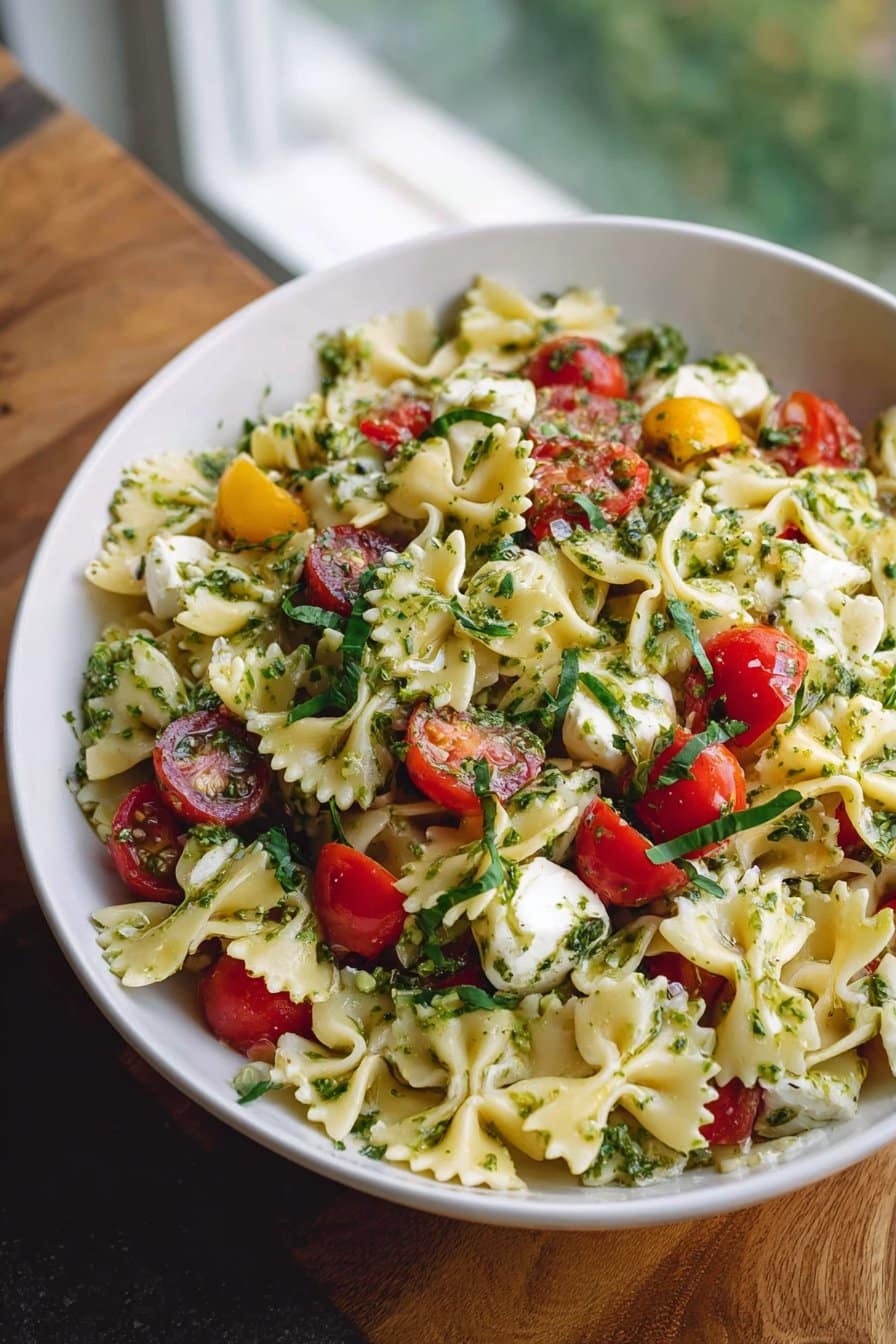 Salade de pâtes en nœud colorées