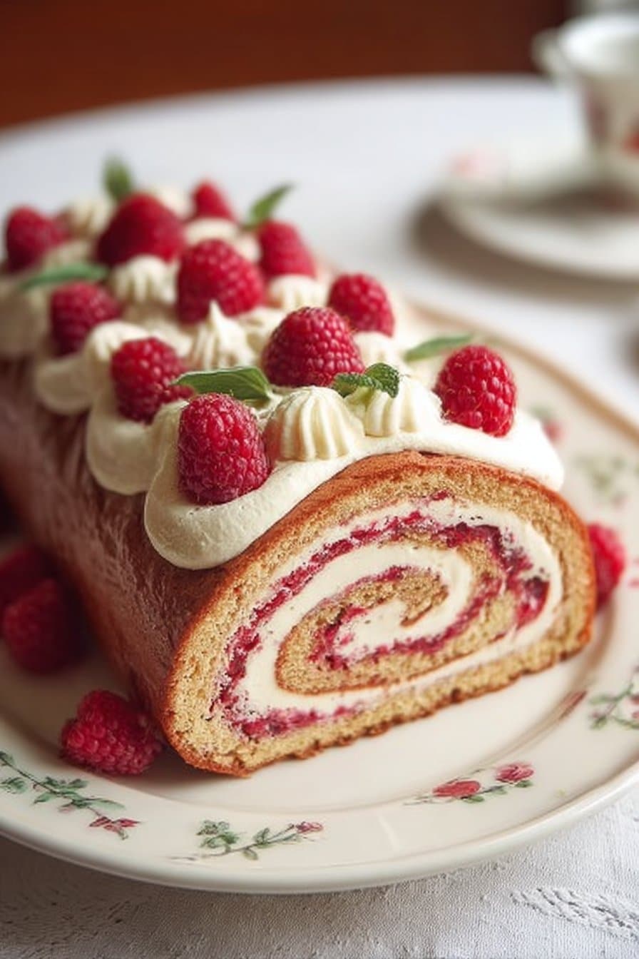 Gâteau roulé vanille framboise