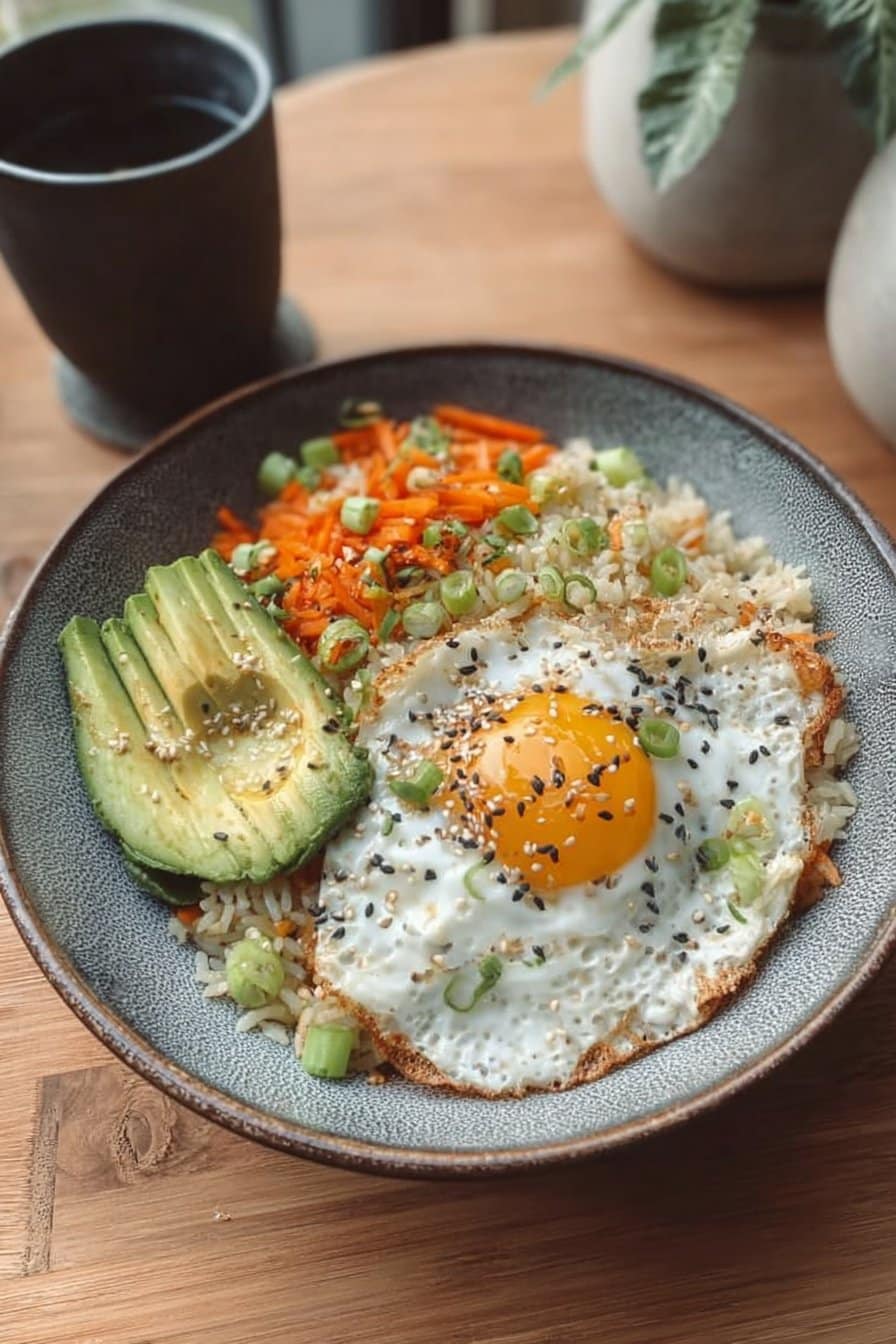 RIZ SAUTÉ À L'AIL ET CAROTTE, AVOCAT ET OEUF 🥑