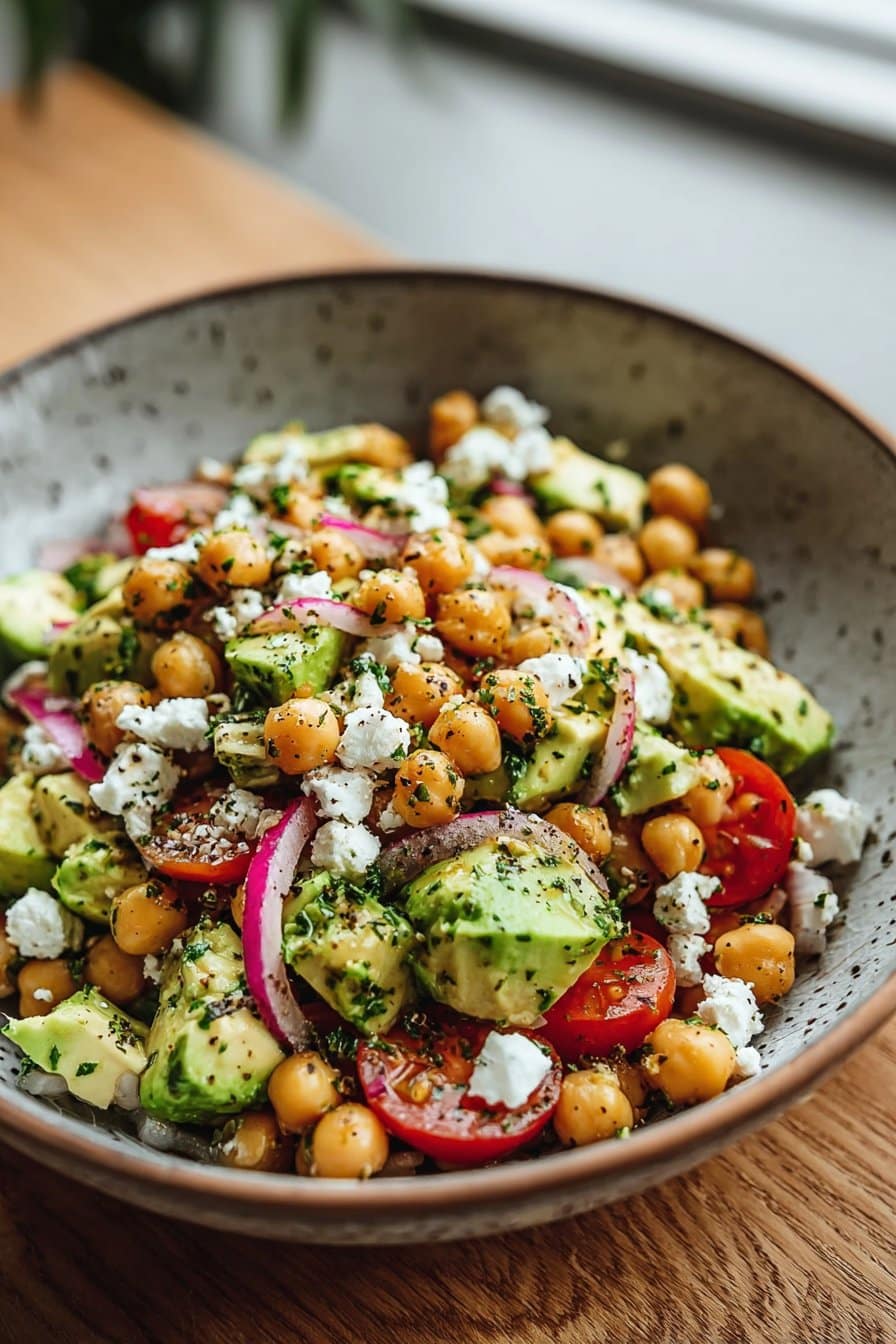 Salade de pois chiches, feta et avocat