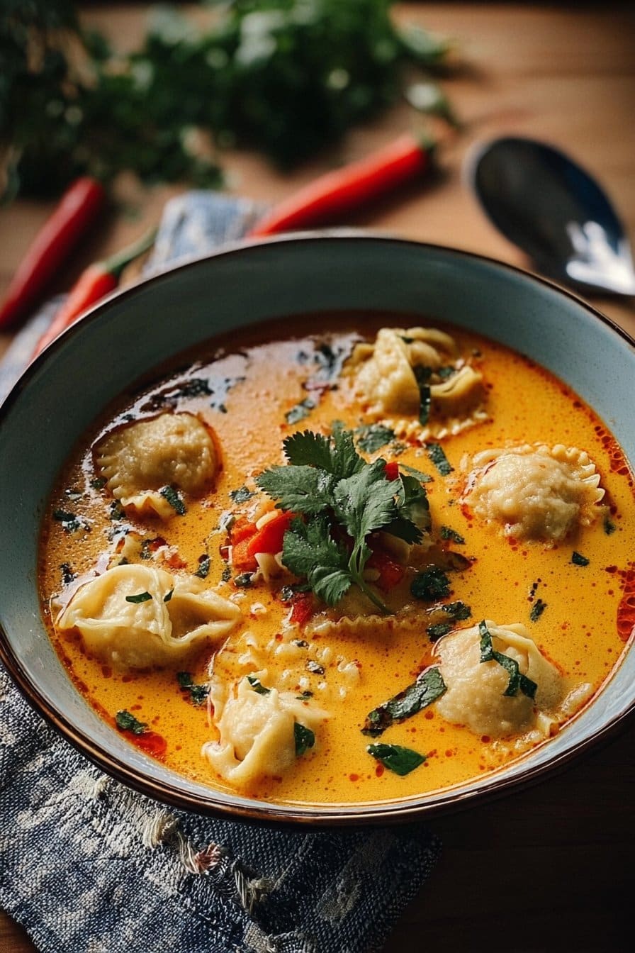 Soupe Thaï au Curry et Raviolis à la Noix de Coco
