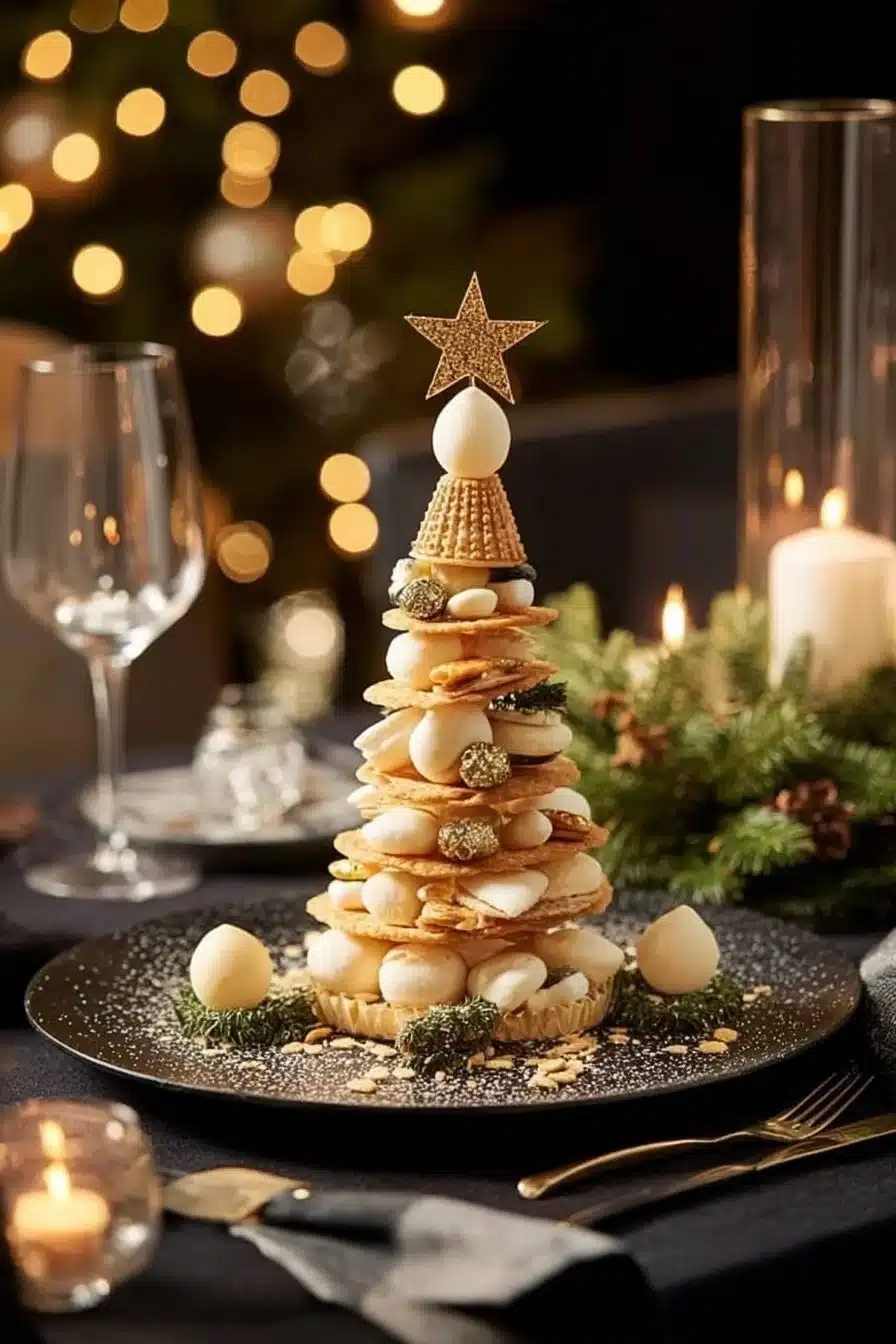 Arbre de Noël décoratif au Mille-Feuille de Parmesan et Fromage