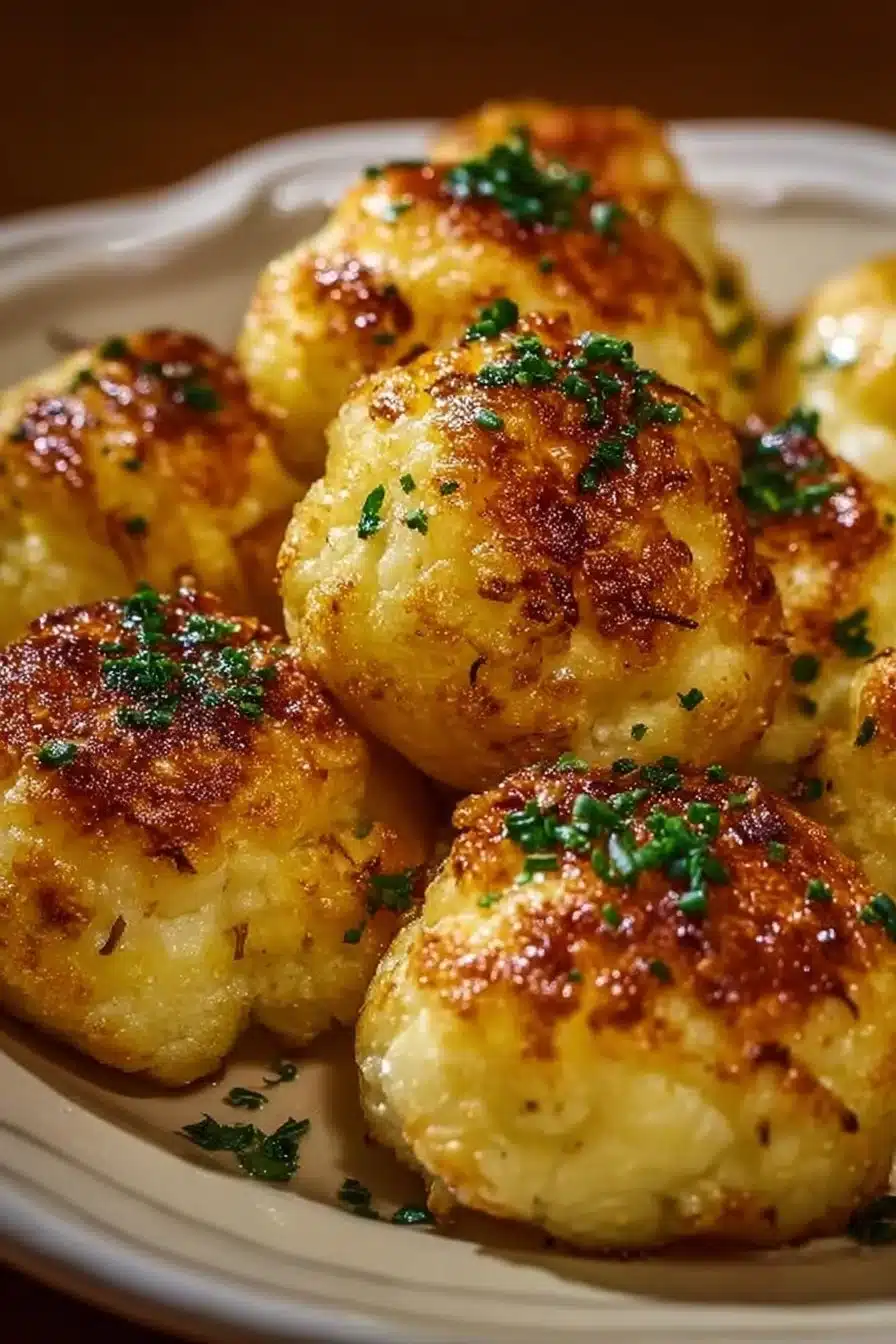 Boules de chou-fleur cuites au four avec du parmesan sur une assiette
