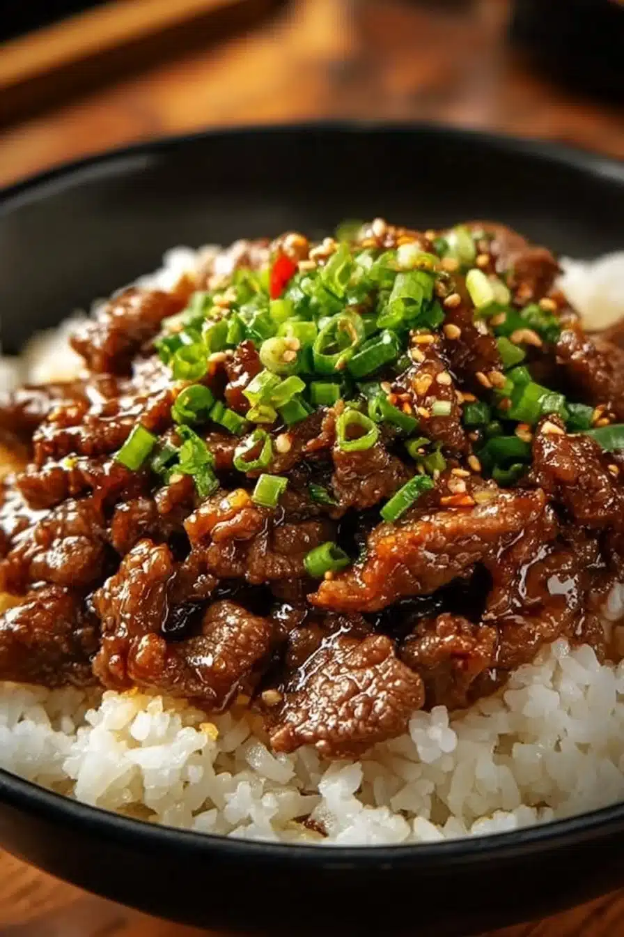 Plat de bœuf haché coréen servi avec légumes frais et épices