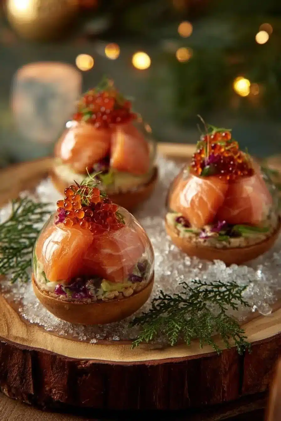Boules de Saumon aux Avocats sur un plateau d'apéritif coloré