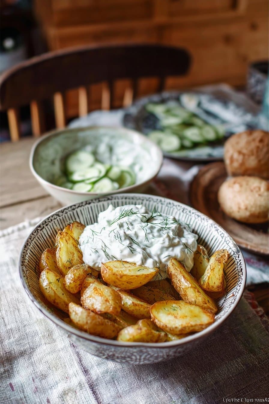 Pommes de terre avec dip de concombre