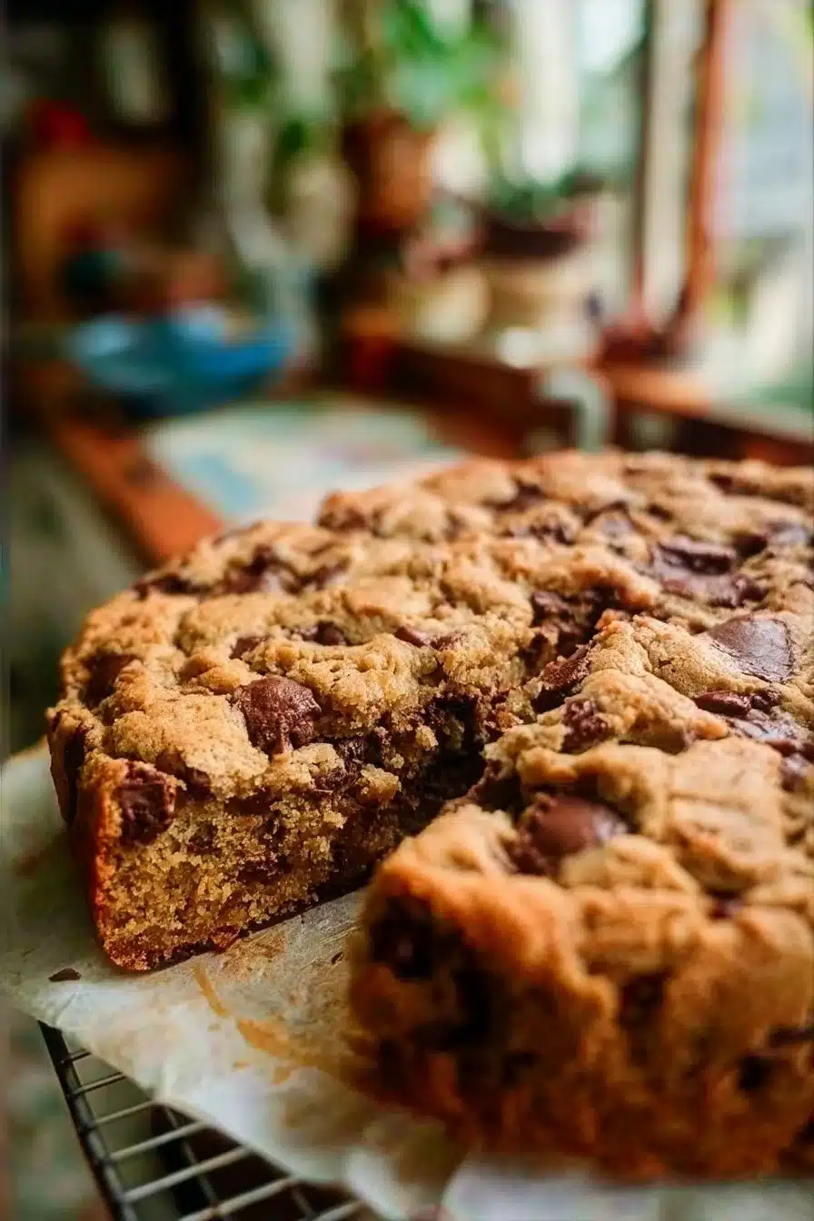Cookie géant ultra gourmand tout juste cuit, avec pépites de chocolat fondantes.
