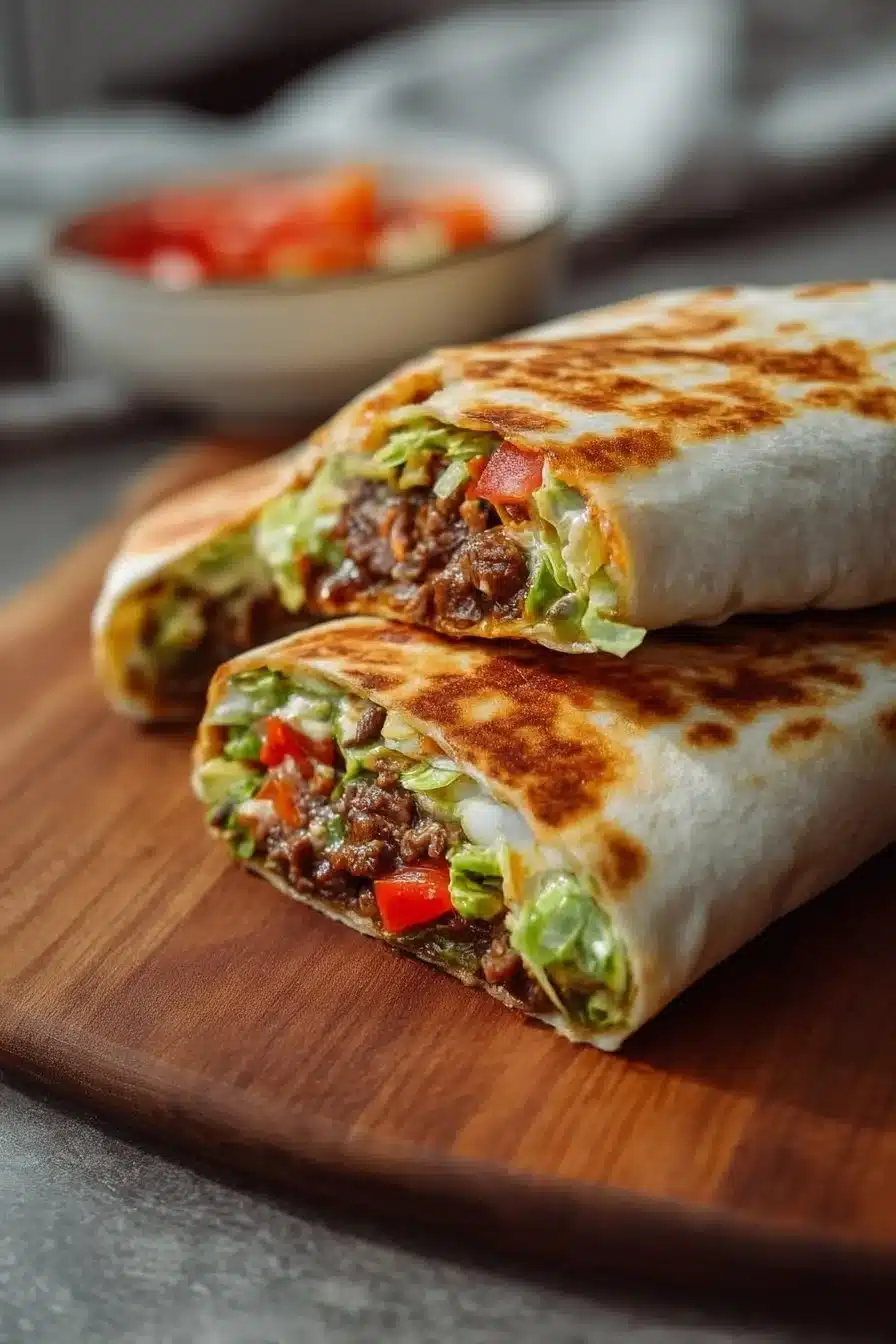 Un Crunch Wrap Délicieux garni d'ingrédients frais et savoureux
