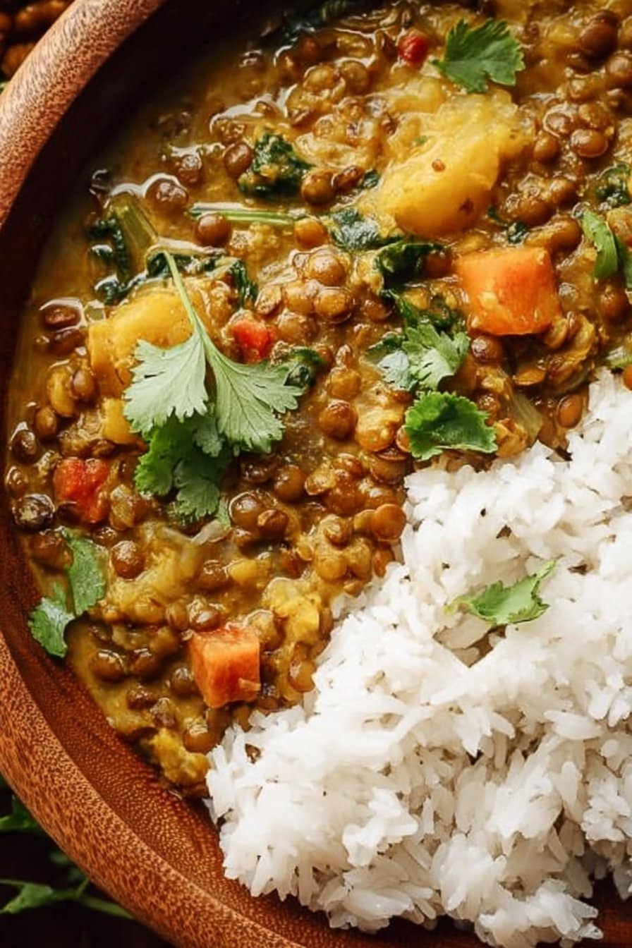 Curry de lentilles vertes et légumes