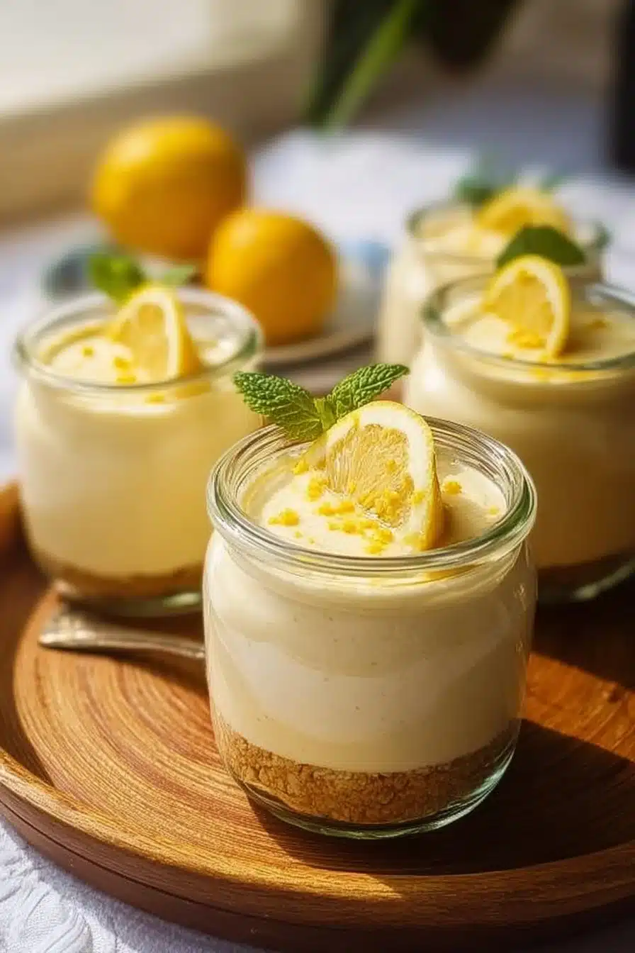 Mousse au citron servie dans un verre, garnie de zestes de citron